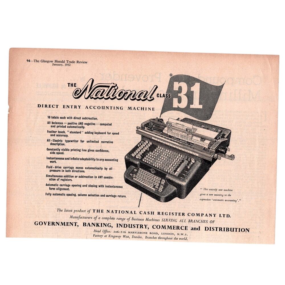 National Cash Register Class 31 Accounting Machine Advertisement 1952 Vintage